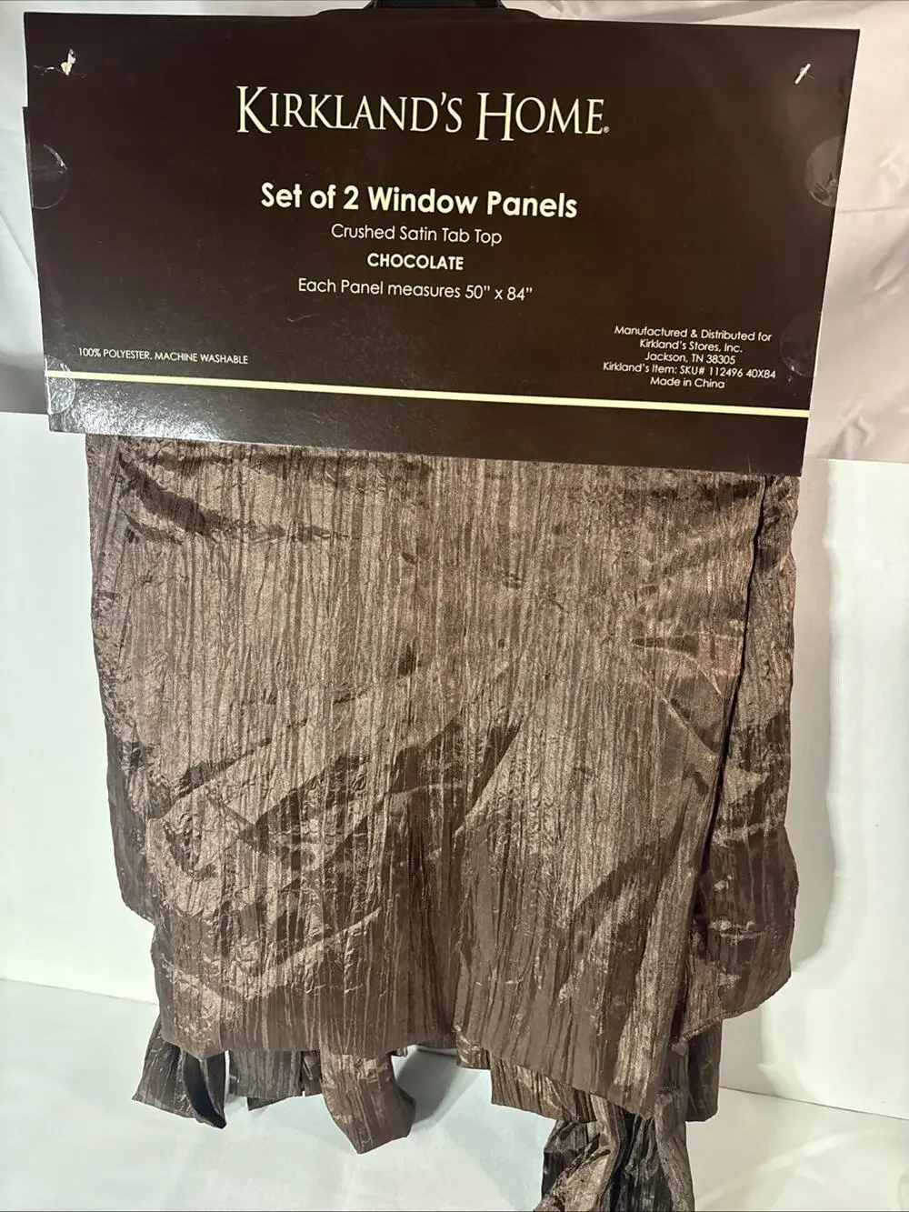 Kirkland's Home Crushed Satin Tab Top Window Panels Set of 2 50x84 Chocolate